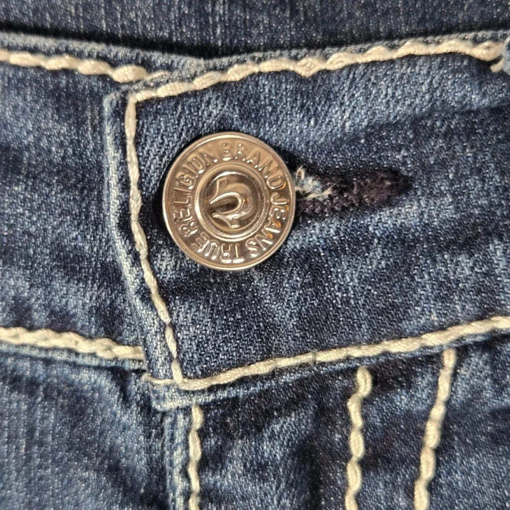 True Religion Rocco Relaxed Skinny Jeans Big T Stitch Blue Red Horseshoe 32x31